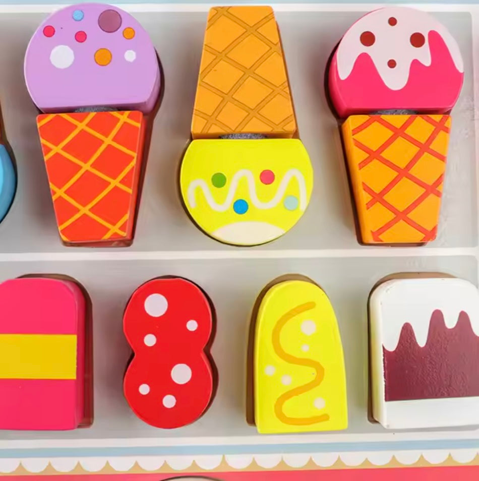 Wooden Ice Cream Shop Playset for Toddlers – Colorful Pretend Play with Ice Cream Cones and Toppings 2