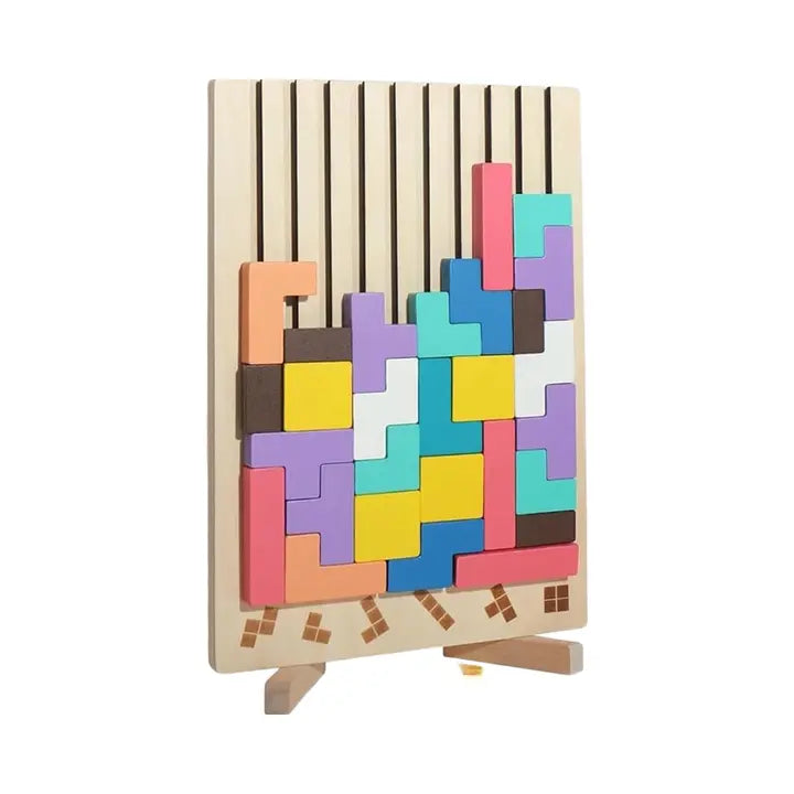 Colorful Wooden Tetris Puzzle for Toddlers – Montessori-Inspired 3D Logic Game 0