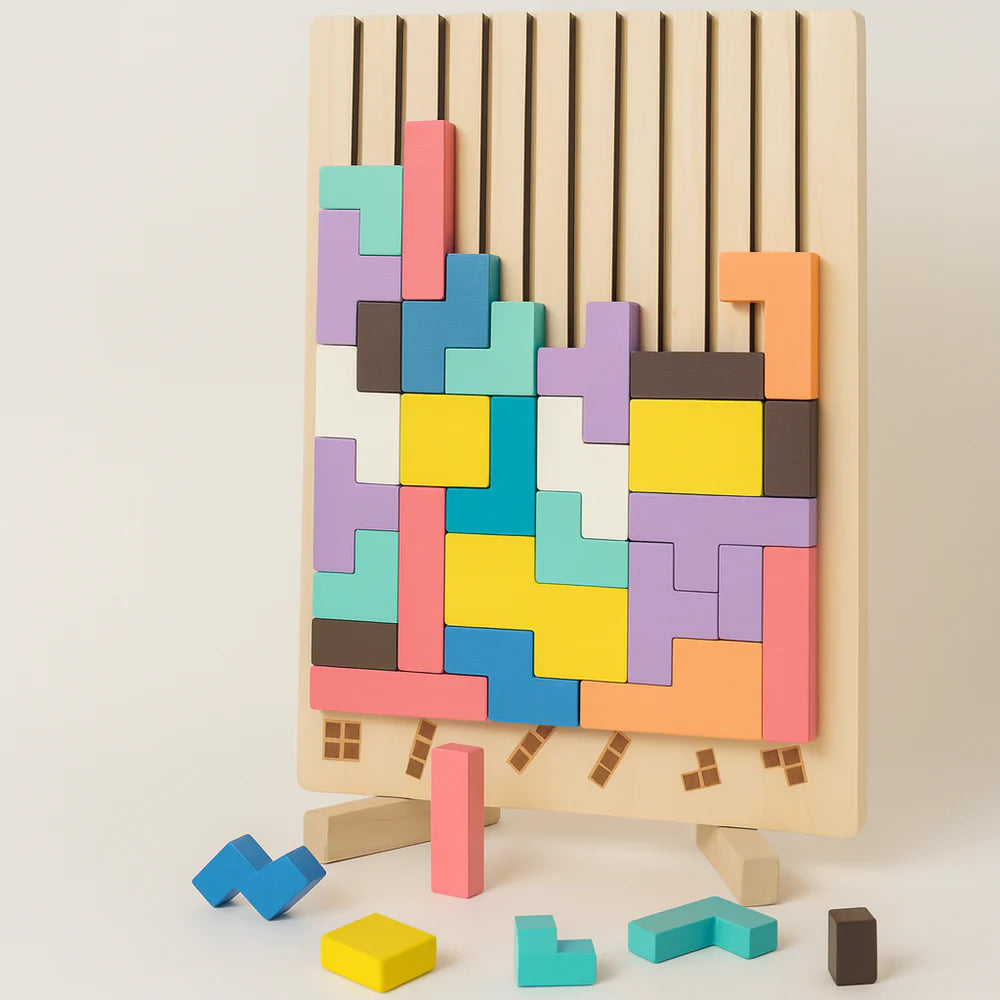 Colorful Wooden Tetris Puzzle for Toddlers – Montessori-Inspired 3D Logic Game 1