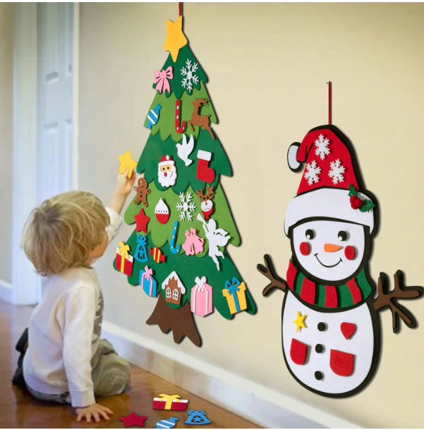 Felt Christmas Tree for Kids with 32 Velcro Ornaments – Interactive Holiday Decor 0