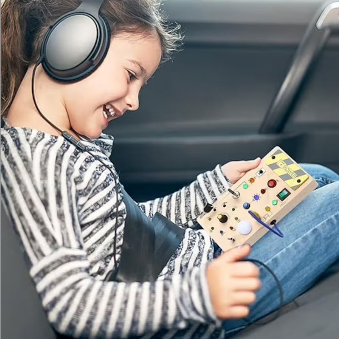 Interactive Wooden Busy Board for Toddlers – Montessori Sensory Board with Buttons and Switches for Fine Motor Skill Development 2