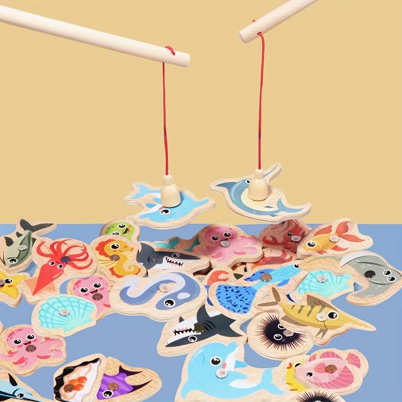 Magnetic Fishing Toy for Toddlers – Colorful Wooden Plates for Skill Development 0