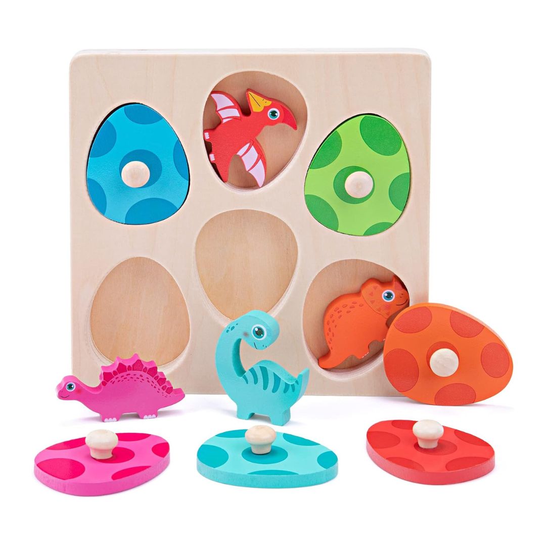 Montessori Dinosaur Eggs Puzzle for Toddlers – Colorful Wooden Matching Game 0