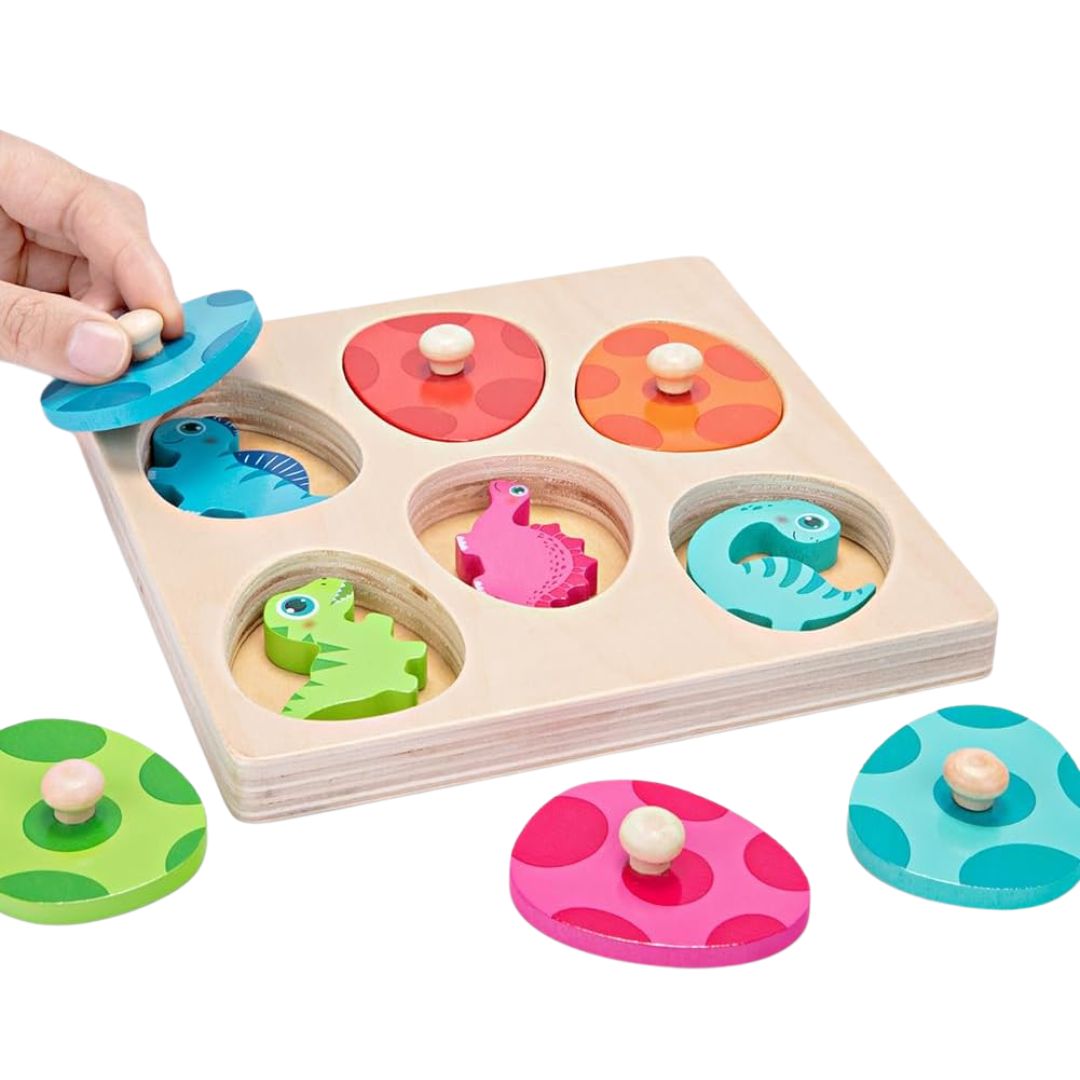 Montessori Dinosaur Eggs Puzzle for Toddlers – Colorful Wooden Matching Game 1