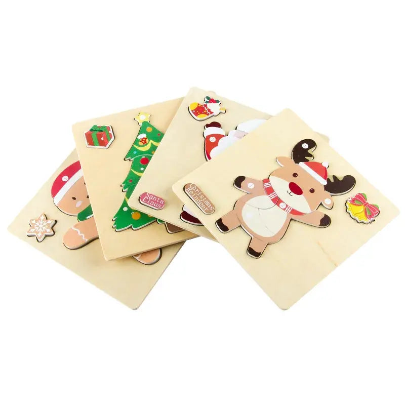 Toddler Christmas Puzzle Set - 4 Wooden Holiday Puzzles for Fine Motor Skills, Safe Eco-Friendly Materials 0